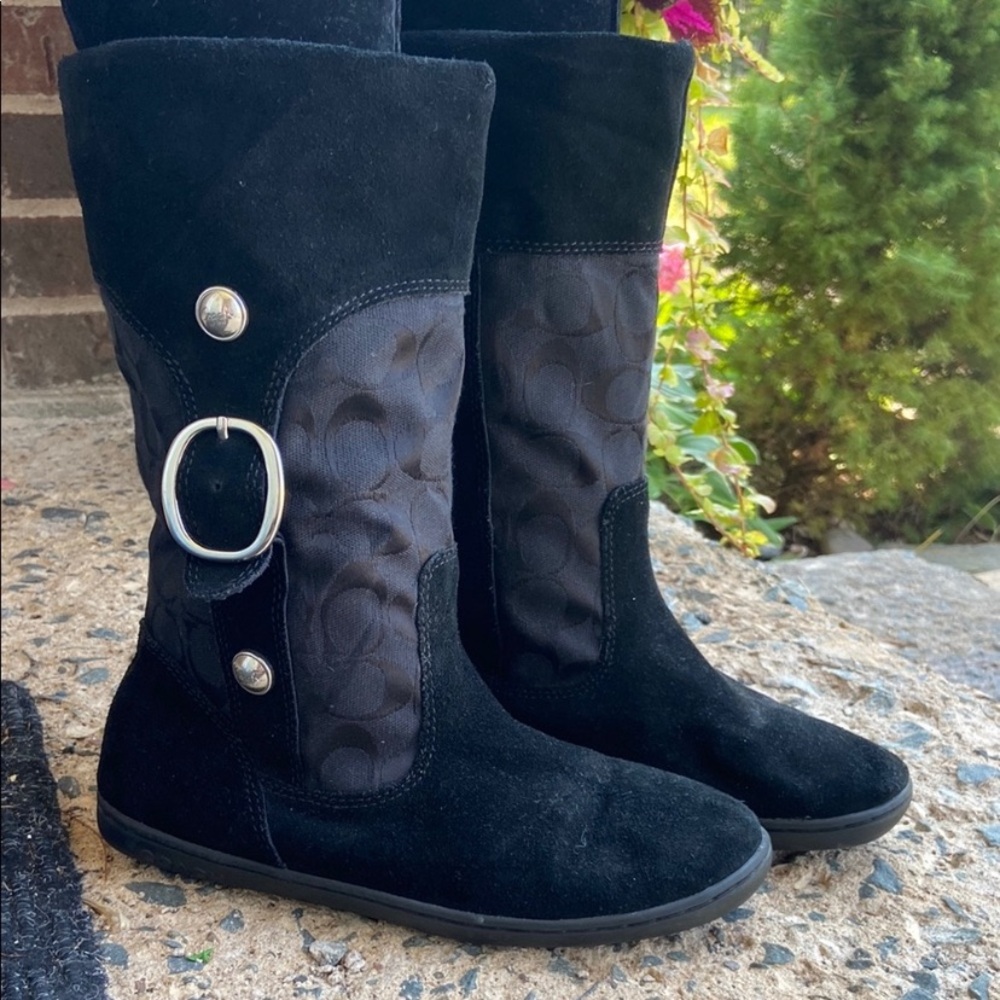 Coach Black Winter Boots with Silver Buckle